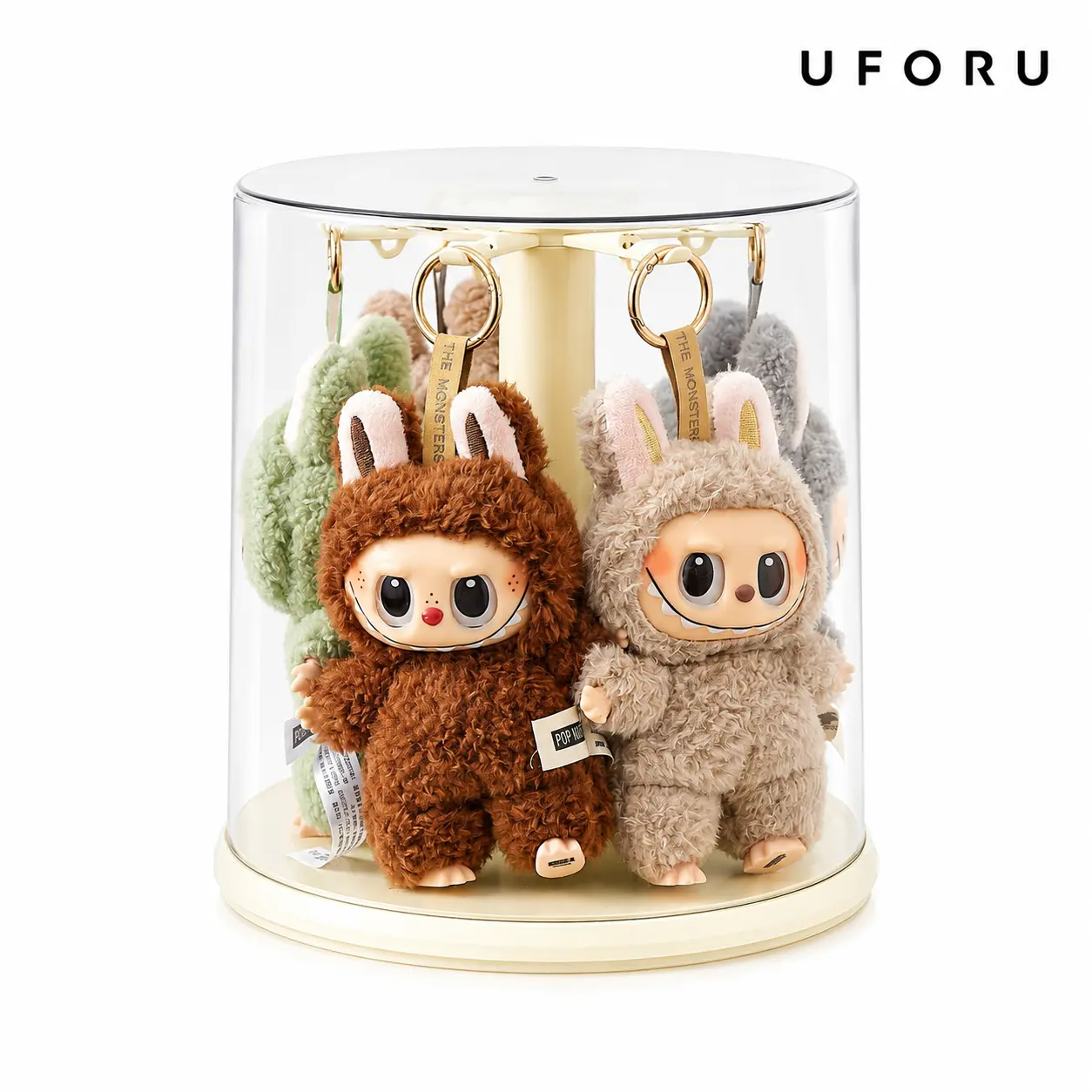 UFORU Stackable Clear Doll Display Box, Dustproof Plastic Figure Storage Case with Stand Base, Transparent Collectible Display Holder for Small Plush Dolls and Vinyl Toys