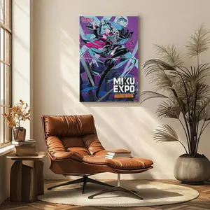 Hatsune Miku EXPO 2024 World Concert Tour Series North America Celebrate 10th Anniversary Poster Raven Print Vintage Wall Art Moody Dark Gothic Decor