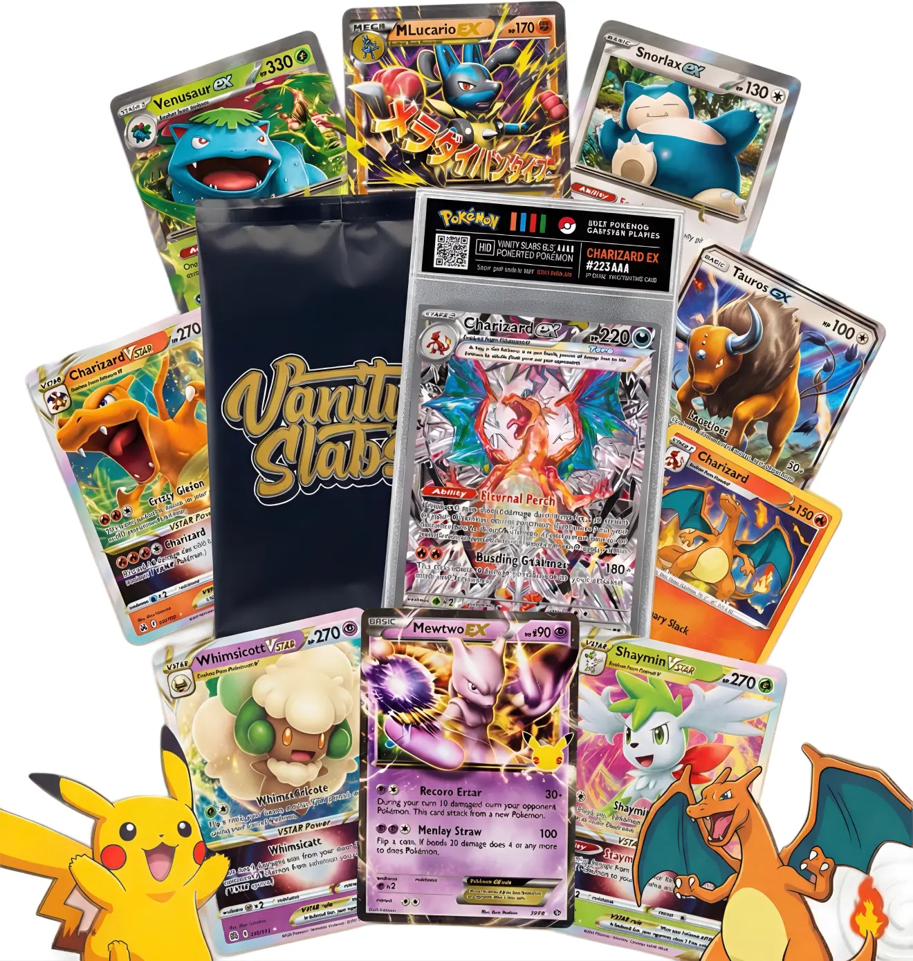 Pokémon Mystery Slab Bundle | 1x Ultra or Double Rare Card in Display Slab | 2x EX Card & 10x Holo Cards Included | Perfect Gift for Kids & Collectors