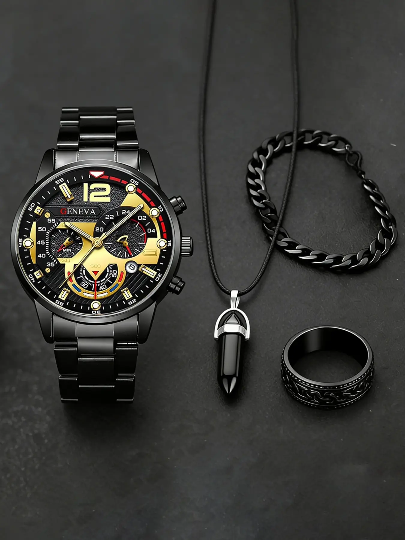 Men's Sport Style Analog Quartz Wristwatch Set with Calendar Function, Metal Strap, Casual Wear, Casual Fashion Watch, Party Gift, Round Dial, Modern Watches