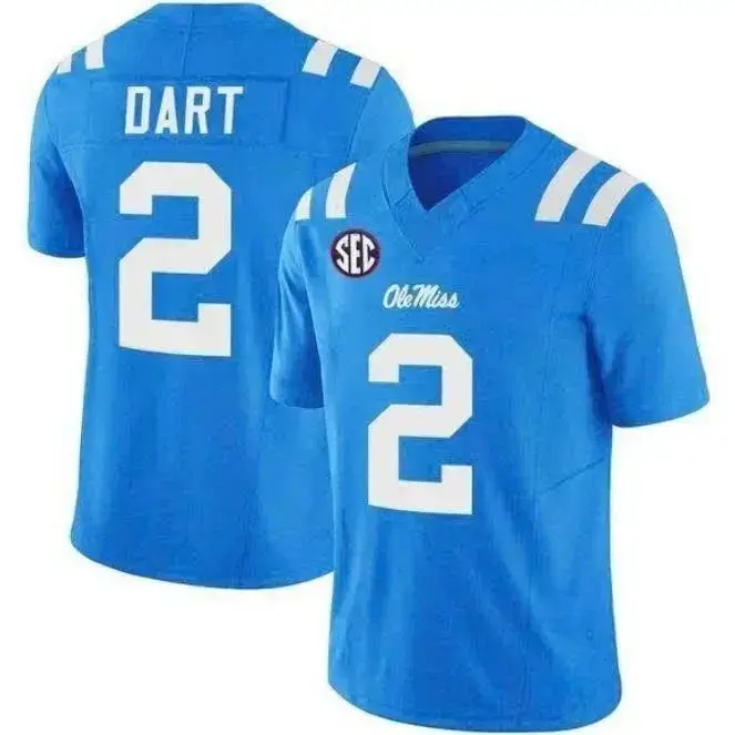 Ole Miss Rebels Jaxson Dart #2 Football Jersey - Blue SEC College Football Fan Jersey Game Day Shirt Unisex, Football Fan Apparel Lightweight Mesh Sports Shirt