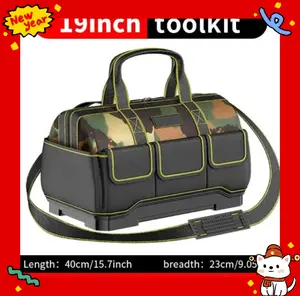 Multi-Pocket Durable Oxford Cloth Tool Case 1680D Double-Layer Reinforced PP Bottom 19in x 25in x 23inOUDISI 19inch Professional Electrician Tool Bag Reflective Waterproof