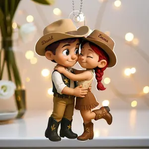 Personalized Cowboy Couple Acrylic Keychain, Custom Western Cartoon Couple with Names, Country Love Keepsake, Anniversary Valentine Gift