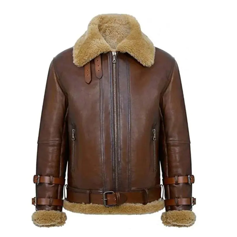 Men's B-3 Bomber Brown Leather Shearling Jacket Men's B-3 Bomber Brown Leather Shearling Jacket