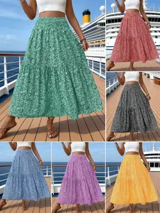 Women's Ditsy Floral Print A-Line Skirt - Boho Casual Long Maxi Skirt - Summer Beach Holiday Vacation Clothes