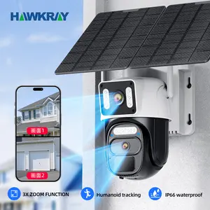 Hawkray 4G LTE Cellular Security Camera (No WiFi, Built-in SIM Card) Solar-Powered Dual-Camera Monitoring System Outdoor Wireless Security Camera Color Night Vision Edition 360° Real-Time Viewing & Detection Two-Way Audio Auto-Connect Pan-Tilt Control