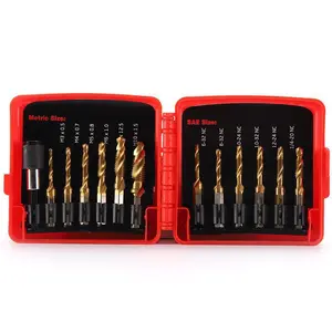 Titanium Combination Drill and Tap Bits Set with Quick Change Adapter, 13 PC SAE/Metric Screw Taps, 3-in-1 Bit Tool for Drilling, Tapping and Countersinking Composite Tap Set