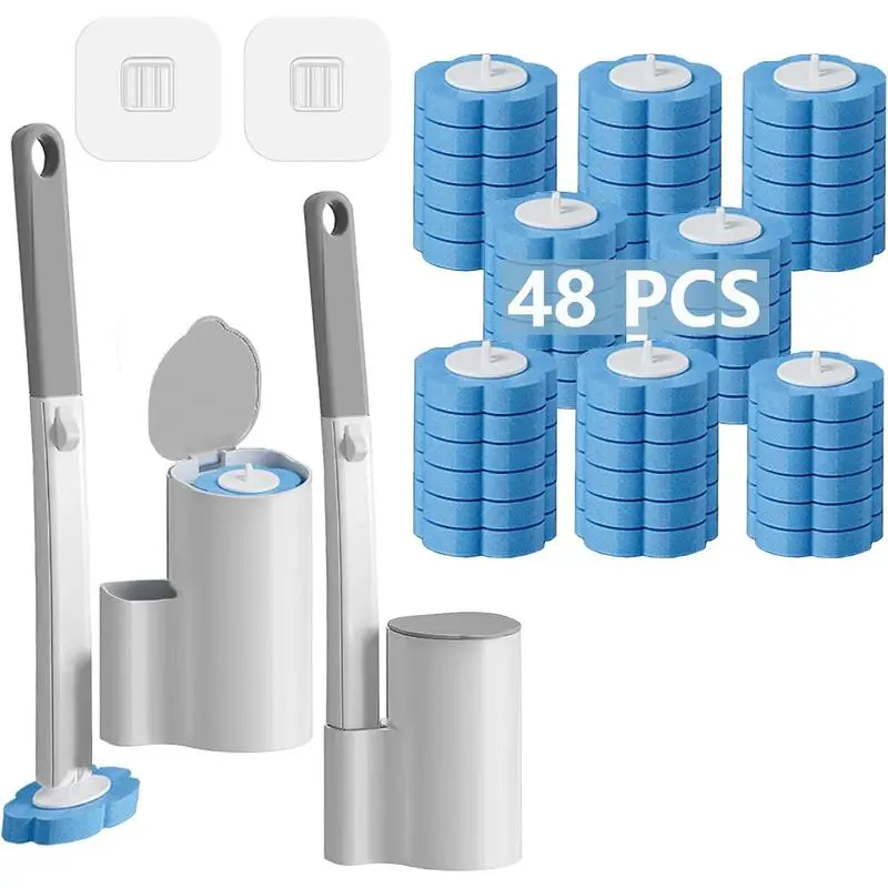 Disposable Toilet Brush and Holder Set,Extended Handle with 48 Cleaner Refills Toilet Brush for Toilet Bowl Cleaners,Bathroom Cleaning, Bathtub - Blue (Ocean Fresh Scent)