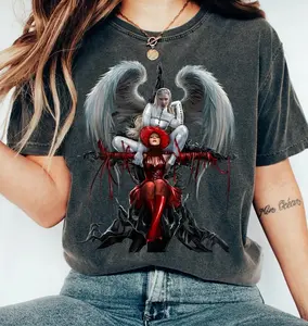 Gaga Mayhem Ball T-Shirt, Unisex Vintage Dark Gray Angel Wings Fantasy Graphic Tee, Perfect Gift for Music Fans