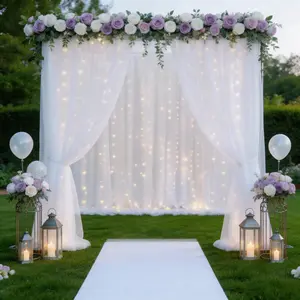 White Lighted Sheer Backdrop Drapes 5ft x 10ft 4 Pcs, Soft Flowing Chiffon with Warm Glow for Romantic Ceremony, Garden Party, Holiday Photography