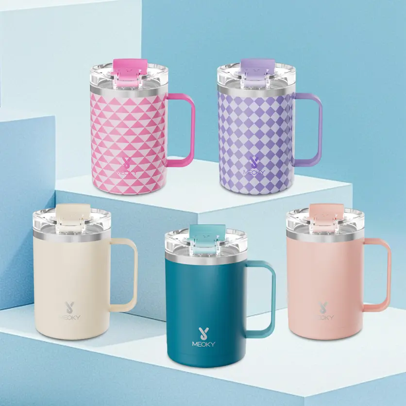 【MEOKY】14 oz Stainless Steel Spillproof Vacuum Flask Tumbler - Leakproof Mug with Dual-Drinking Lid (Sip & Straw), Non-Slip Silicone Base, for Office, Home, Father's Day Gifts, Flasks, Stainless Steel Spillproof Vacuum Flasks #TikTokShopSummerSale