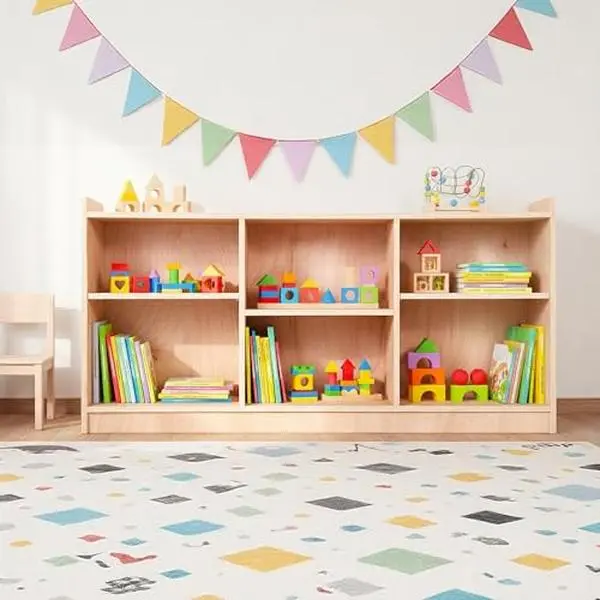 GAOMON Montessori Wooden Storage Shelf, 5-Compartment Toy & Book Organizer with Adjustable Dividers, Natural Finish Kids' Bookcase for Playrooms, Nurseries & Classrooms