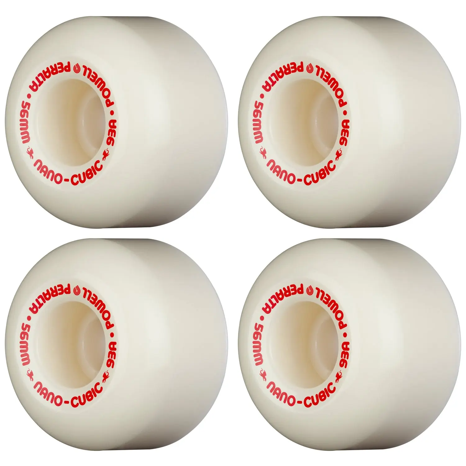 Powell Peralta Skateboard Wheels 56mm x 37mm Dragon Formula 93A Nano Cubic White/Red