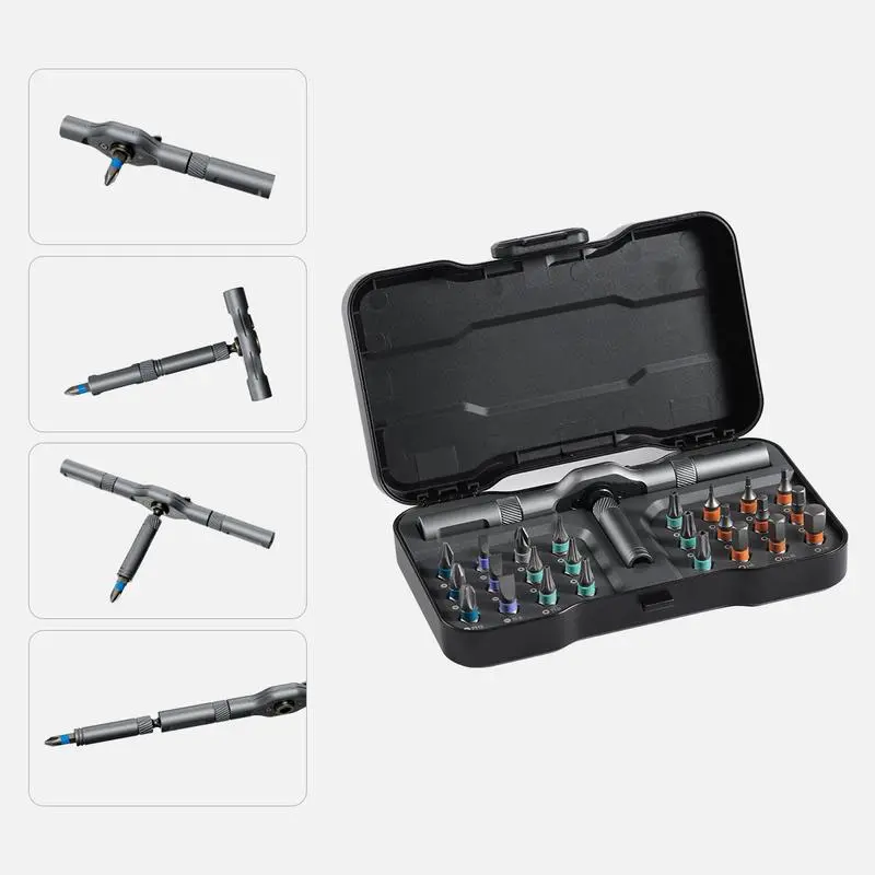 24 in 1 Magnetic Screwdriver Set,Multifunctional Drill Bit Set,Compact & Portable Ratchet Screwdriver Bit Set for Various Home Repairs,Detachable T-shaped Ratchet Handle Hardware,Precision Screwdriver Tool Kit,Household Repair Tool Kit,Switchable