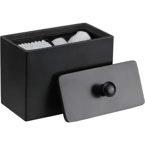 Swab Holder, Qtip Holder Dispenser with Lid, 2 Compartments  Ball Organizer, Bathroom Container, Q Tip Jar, Floss, Bathroom Accessories - Matte Black