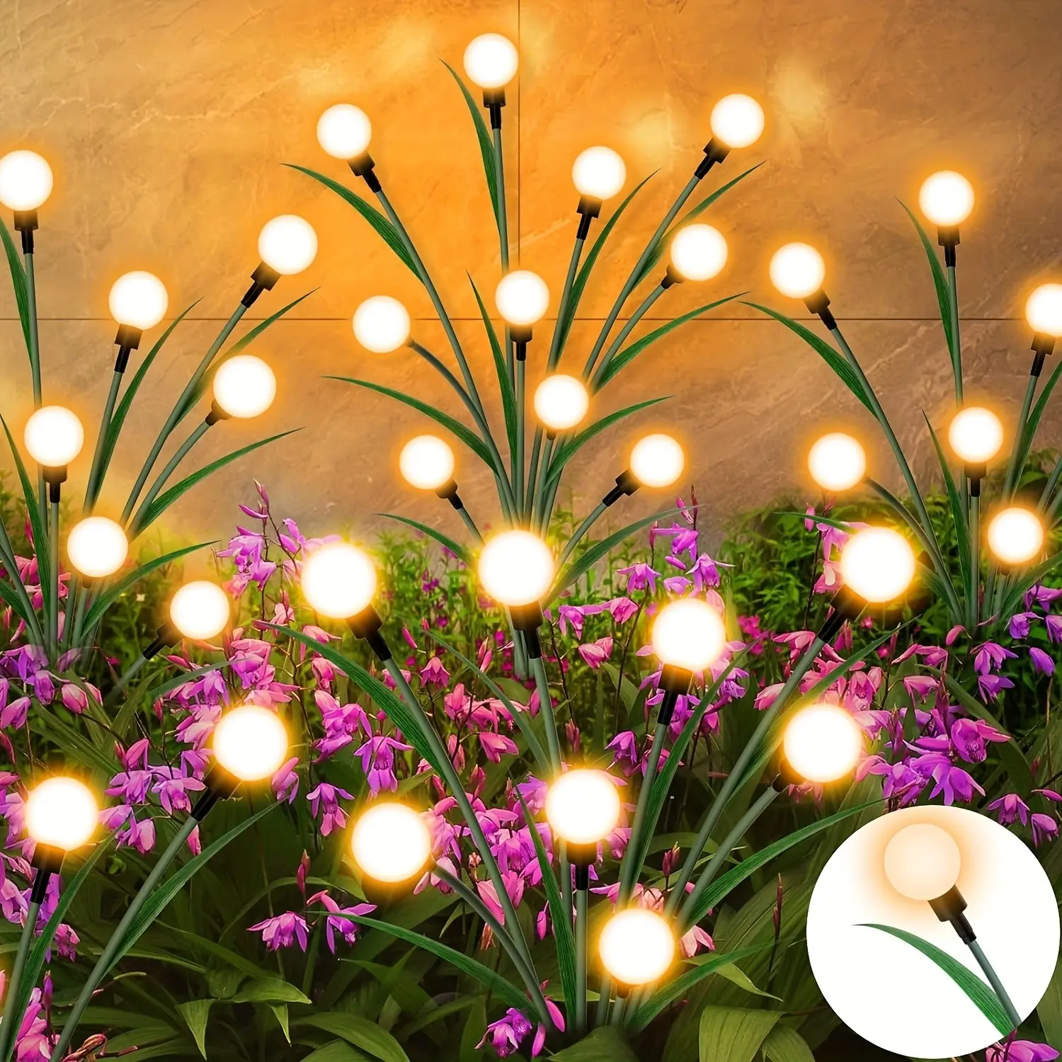 2-Pack Upgraded Solar Garden Firefly Lights - 6/8/10-LED, White & Warm Glow, Waterproof Outdoor Decor, Solar Powered Backyard Accents for Home Improvement Landscape Use, Solar Powered Lights, Backyard Decor