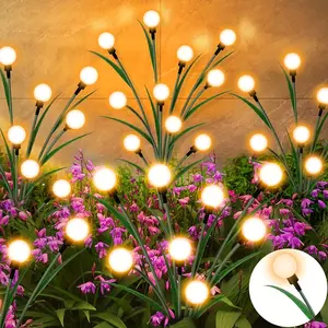 2-Pack Upgraded Solar Garden Firefly Lights, 6/8/10-LED with White & Warm Glow, Waterproof Water Resistant Outdoor Landscape Decorations for Home Improvement