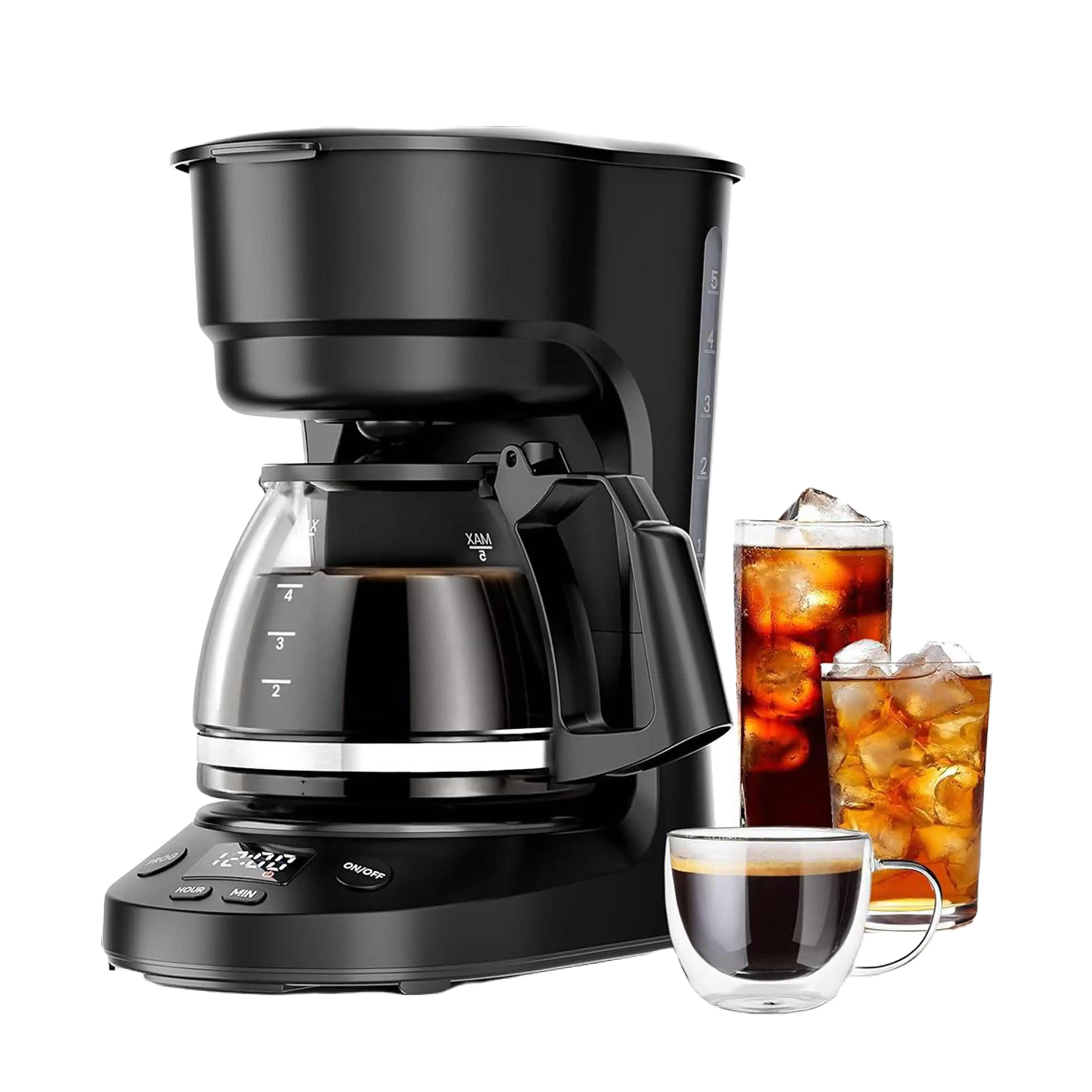 Kismile Compact 5-Cup Auto Shut-Off Filter Coffee Maker - Drip Unit with Anti-Drip System, Timer, Removable Funnel, Anti-Dry Protection, Dishwasher-Safe for Coffee at Home & Office (Black), Auto Shut-Off Filter Coffee Machines