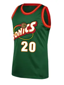 Men's Basketball Classic Throwback Jersey Top 20 green Vintage Embroidered Casual Training Tee V-Neck Short Sleeve, Loose-Fitting Sportswear for All Seasons