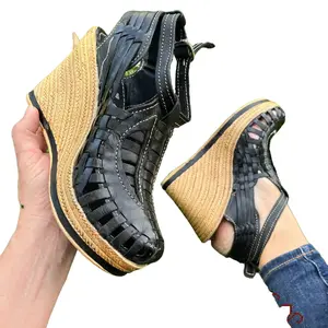 Platform Huarache sandals, Braided Leather Sandals Platform Heel - Mexican Boho Women Shoes with buckle - All sizes - leather sandals women