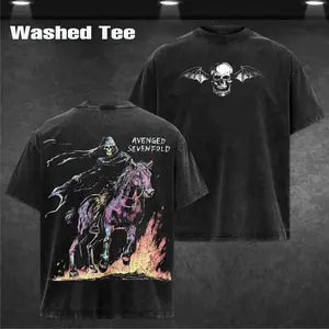 Avenged Sevenfold Graphic T-Shirt, Vintage Washed Oversized Streetwear, Unisex Versatile Top, Double-Sided Grim Reaper Print, Casual Summer Short Sleeve, Heavy Metal Band Style Concert Outfit, Exclusive High-Quality Merchandise for Fans