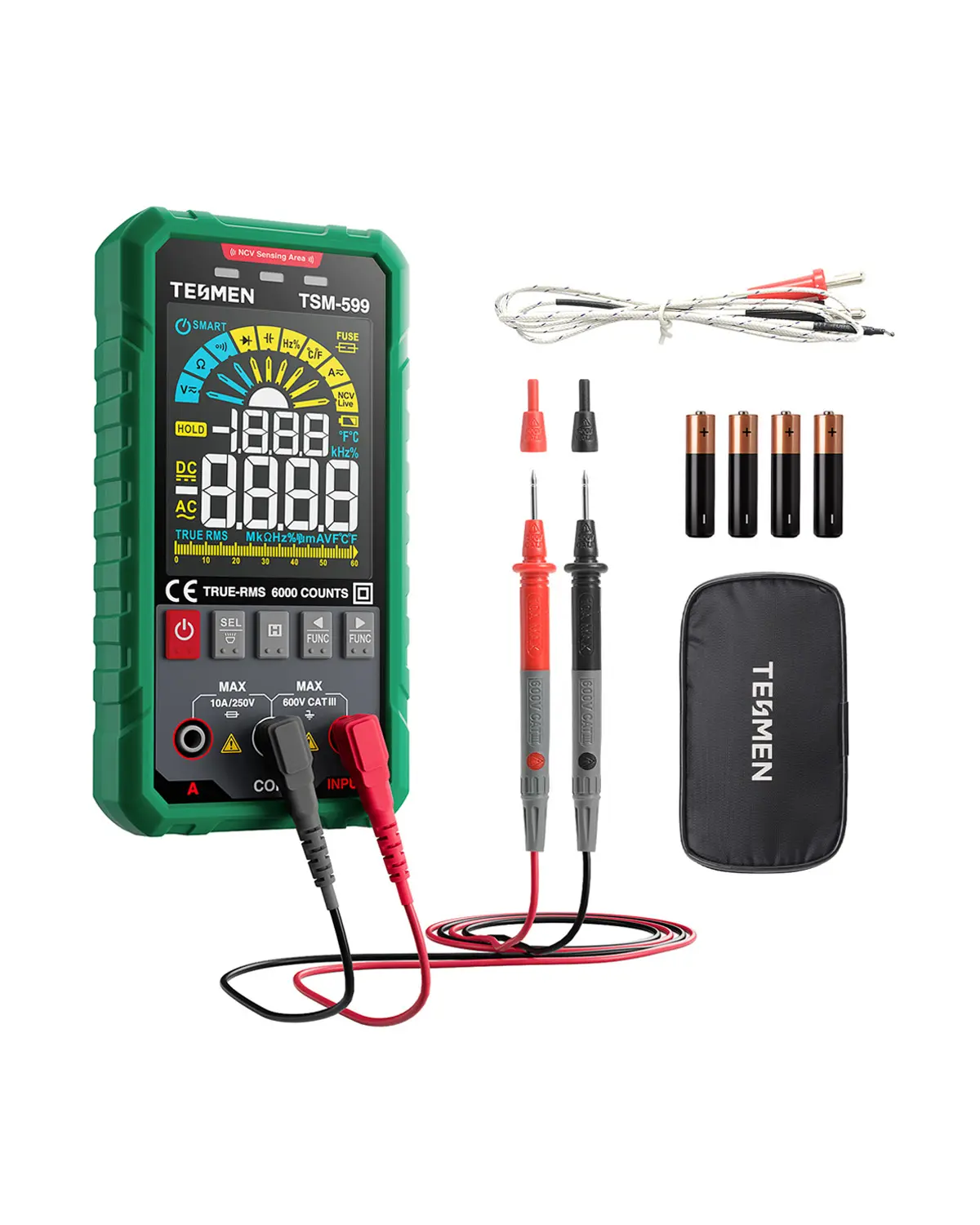 TESMEN TSM-599 6000 Counts Smart Digital Multimeter, Electrical Measuring Tool with DC/AC Voltage, DC/AC Current, Non-Contact Voltage Tester, Resistance, Continuity, Capacitance, Frequency, Temperature Detection #summerfinds