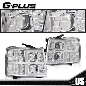 Fit For 2007-2014 Silverado 1500 2500 3500 Clear Chrome LED Projector Headlights