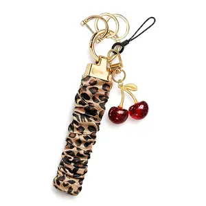 Stretchy Wristlet Keychain Cute Cherry Key Chain for Car Keys Holder Scrunchie Bracelet Wrist Lanyard for Women