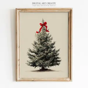 Vintage Christmas Tree Print | Holiday Wall Art | Christmas Decor printable art | Festive Vintage Tree Printable Wall Art | digital download l Home Decoration Poster