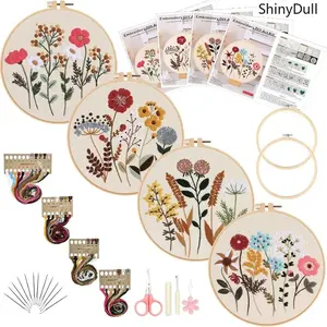 4-Pack Cross Stitch Kit Flower Embroidery Set for Beginners