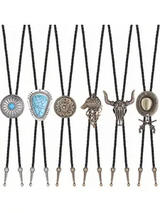 Subiceto 6Pcs Bolo Tie for Men Western Cowboy Natural Turquoise Tiger Eye Stone Necktie Native American Bola Tie Set Boho Casual Tie Boho Bohemian Tie Stylish Tie Design