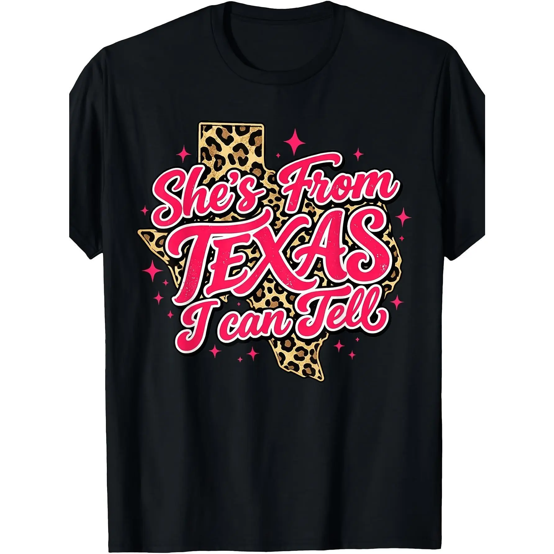 Classic T-shirt with Retro "She's From Texas I Can Tell" Print - Breathable Short Sleeve Crew Neck Top, Soft, Tee, Fabric, Digital Print, Bold Retro Graphic, Texas Pride Tee, Fade Resistant, Stylish, Relaxed Cut, Shortsleeve, Round Neck, Cotton, Casual Fi