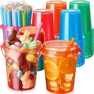 5/10 Pack 34oz Disposable Plastic Cups with Lids and Straws, Soft Tone Ice Coffee Cups, Disposable Tableware, Party Supplies for Beach and Pool Parties