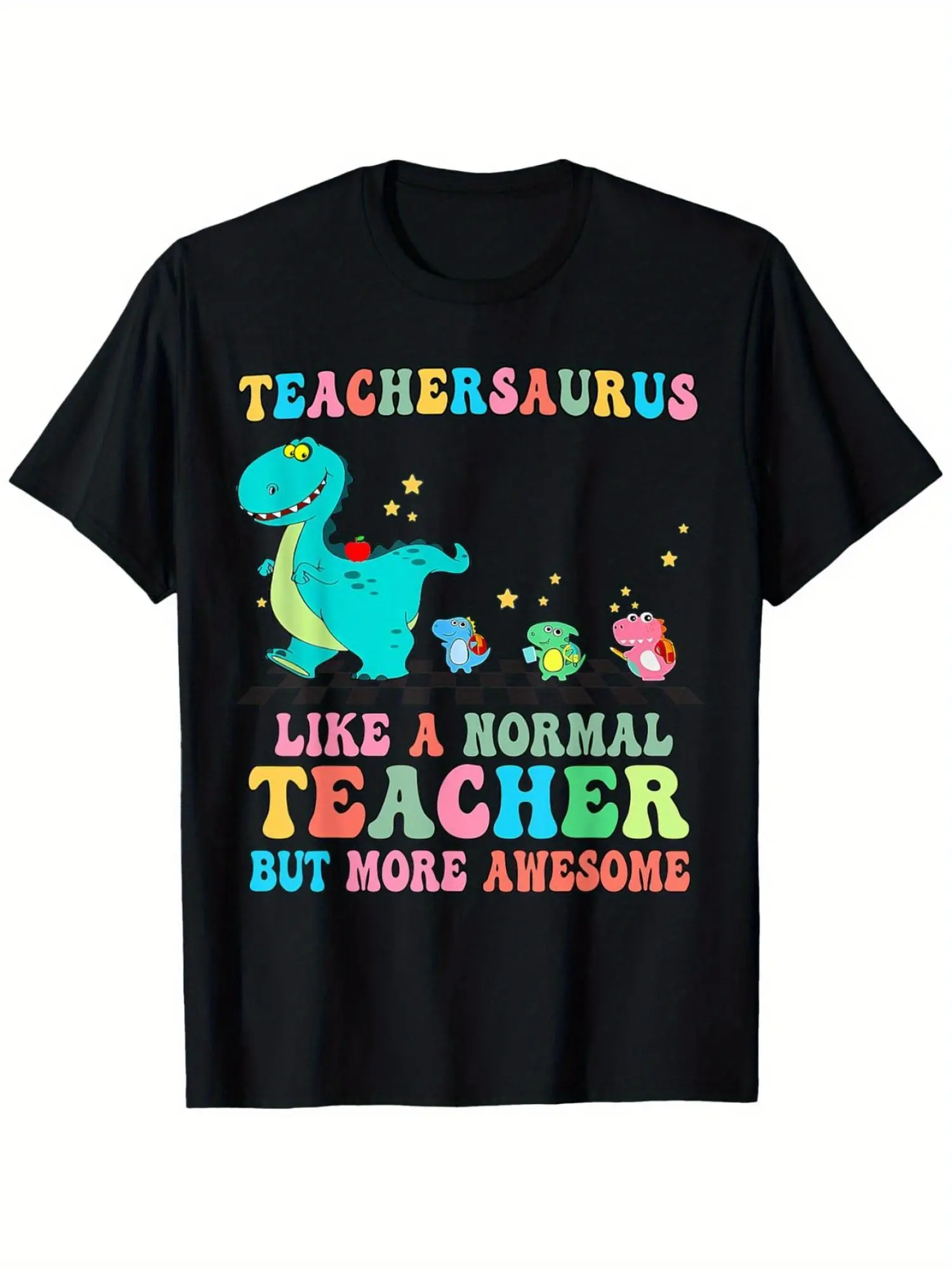 Dinosaurs Teachersaurus Back to School Design Graphic Tees Casual Men's Top Vintage Funny T-shirt Crewneck Breathable