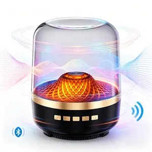 Harman-Style Transparent Glass Bluetooth Speaker, 360° Surround Sound, Dynamic RGB Light Sync, Hi-Res Audio, Compact Rechargeable Cable-Charged Speaker, Wireless Connection & Streaming for Home Decor, Parties, Bluetooth Speakers