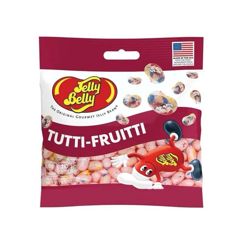 Jelly Belly Gourmet Classic Tutti-Frutti Jelly Bean Sweets, 3.5 oz Pre-Packaged Peg Bag (27 Beans) with Beeswax & Carnauba Wax, Gluten-Free, Trans Fat-Free Soft Chewy Snack, Made in USA, 24-Month Shelf Life, Ideal for Movie Nights, Candy Lovers