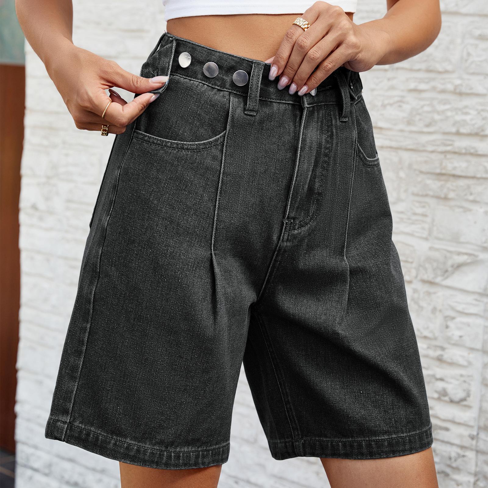 Women's High Waist Wide Leg Denim Shorts Adjustable Waist Baggy Jeans Shorts Y2K Street wear Summer Bottoms With Pockets Most Popular