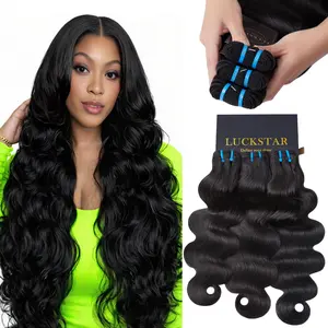 LUCKSTAR #Summervibes Body Wave Real Human Hair Bundles Double Drawn Ultra Thin Weft Cuticle Aligned Long-Lasting Professional Sew-In Extensions Reusable and Dyeable