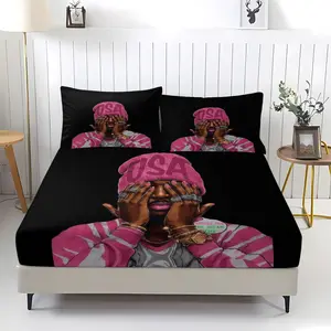 Digital illustration/artistic creation pattern printed bed sheet with American street trend style, including 1 bed sheet and 2 pillowcases, anti slip dust cover suitable for bedrooms and guest rooms, suitable for personal use or gift giving