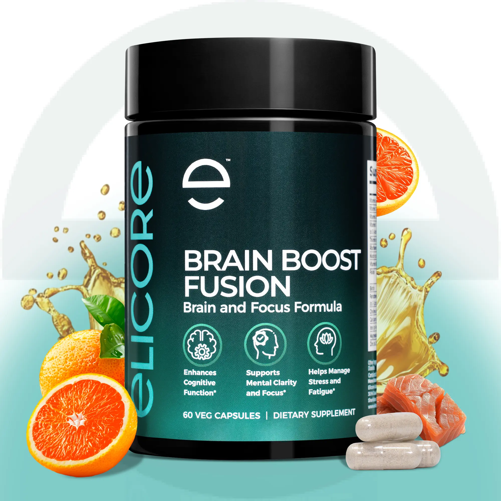 ELICORE Brain Boost Fusion - Brain and Focus Formula for Mental Clarity, Cognitive Function & Energy – 60 Veg Capsules