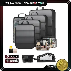 【DEALS FOR YOU】Veken 9/11Pcs Compression Packing Cubes, Life-Saving Expandable Travel Organizer Bags, Cut Half Your Luggage Mess, Durable Space Saver Pouches with Extra Toiletry Bag for Trip Clothing