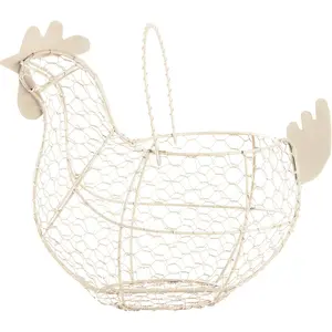 Tag 11.5 Antique White Farmhouse Rustic Vintage Chicken Wire Egg Basket With Handle For Egg Holder Fruit And Kitchen Living Room Home Rooster Decor Decoration Collecting And Countertop Storing Eggs