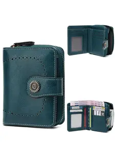 Women's Compact Wallet, Card Organizer with Snap Closure, Multiple Card Slots and Cash Pocket, Retro Style, Travel Essential, Valentine's Day Gift