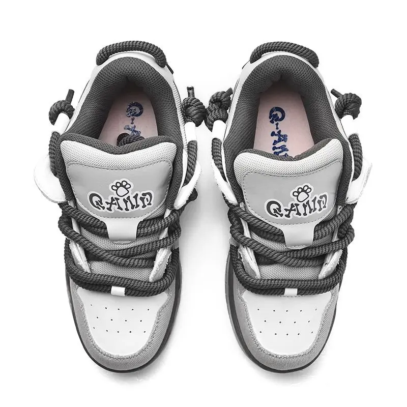 Q-AND Women’s Chunky Skate Sneakers – Fashion Low Top Casual Walking Shoes with Thick Rope Laces, Cushioned Platform Sole, Non-Slip Streetwear Trainers for Everyday Wear