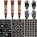 Joxpring Reddish Brown Temporary Tattoo Kit, Henna Paste Temporary Tattoos Stencils Kit, DIY Body Art for Women Men