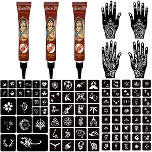 Joxpring Reddish Brown Temporary Tattoo Kit, Henna Paste Temporary Tattoos Stencils Kit, DIY Body Art for Women Men