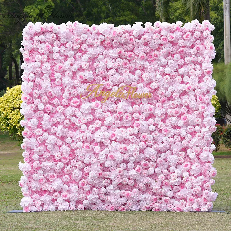 A8910 Silk 5D Rose Motif Pink Flower Wall Cloth Base, Wedding Backdrop Supplies for Home Decor