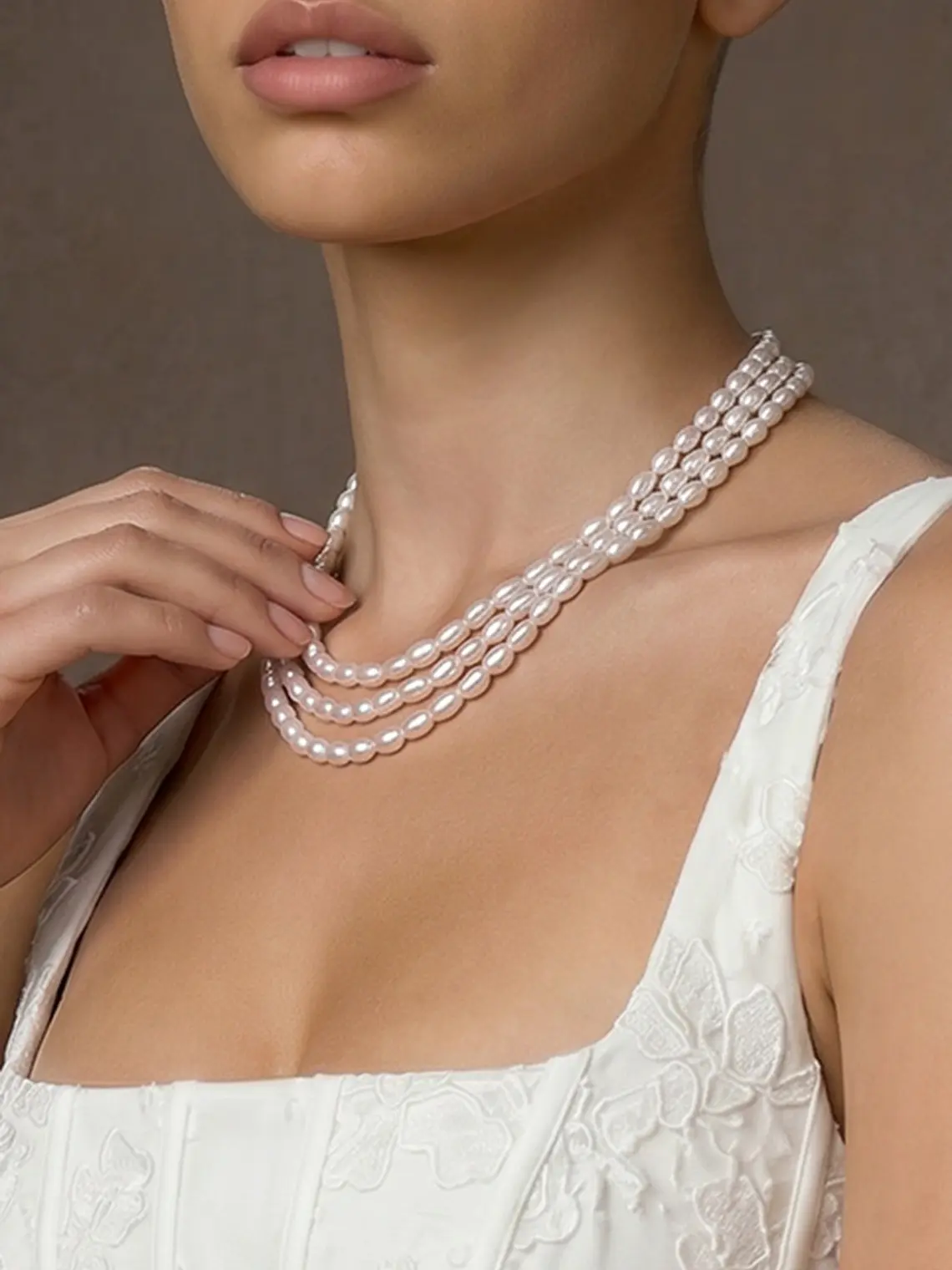 Azazie Multi Layer Pearl Choker Necklace Pearl Detail Choker Style Elegant Statement Bridal Wedding Evening Party Necklace