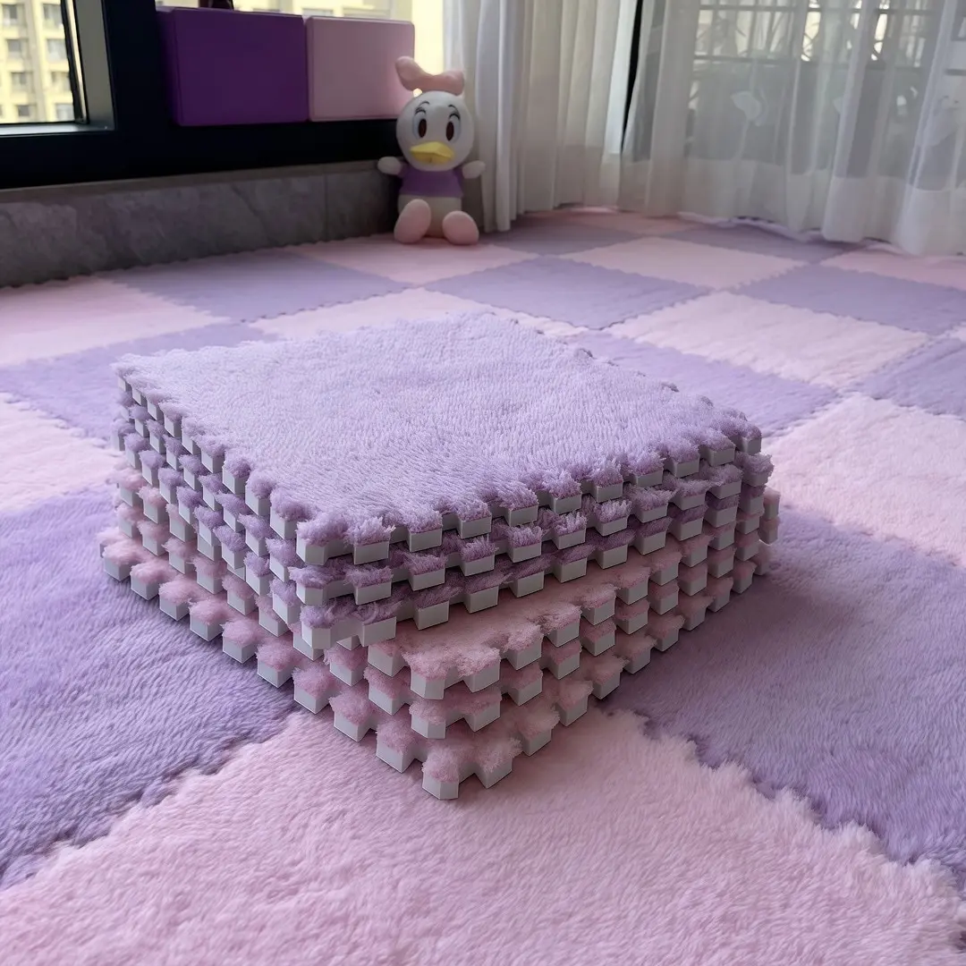 12pcs Plush Puzzle Foam Floor Mat Sound Insulation Interlocking Carpet, Furry Soft Rugs Square Interlocking Carpet Soft Home Washable Bedroom Area Rugs Mat, Flooring Climbing Area Rugs Can Be Cropped, Interlocking Mats