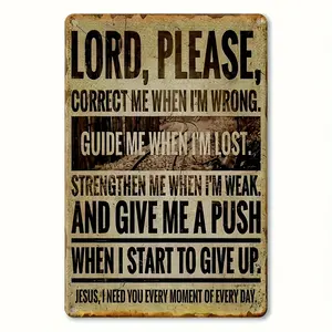 1pc 8*12 in Vintage Religious Wall art Decor Metal Sign "Lord Please" - Inspirational Christian Prayer Plaque with "Guide Me When I'm Lost" Verse, Rustic Farmhouse Style for Home